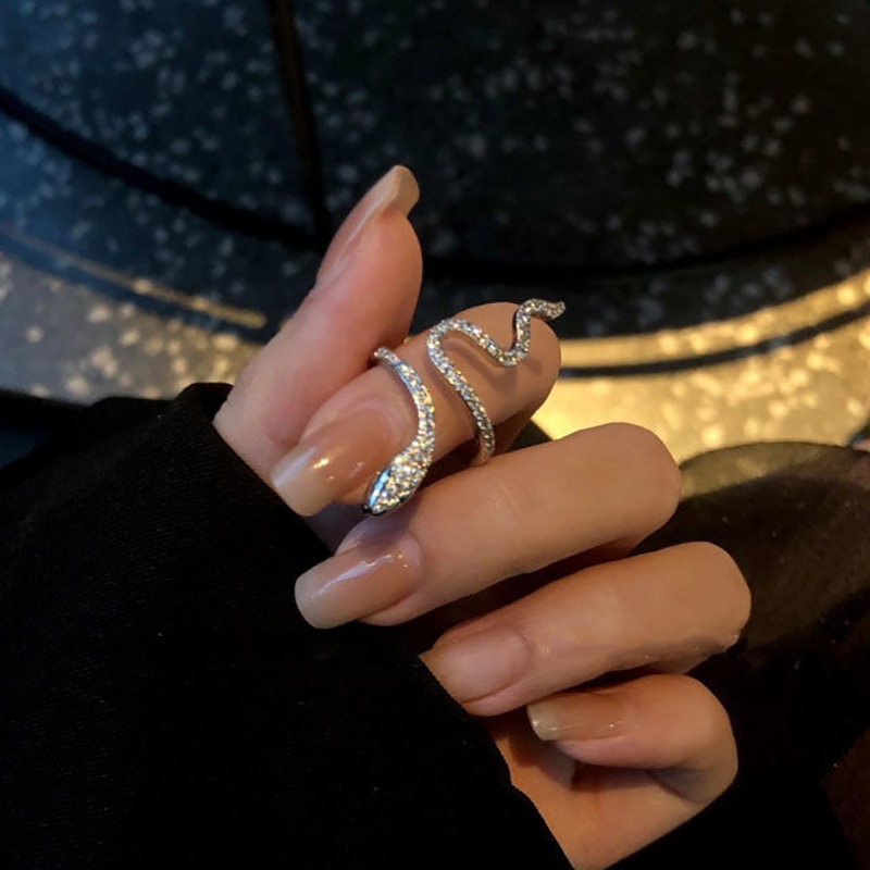 Jewellery Ring Silver Plated Snake Design with Cubic Zirconia Accents for Edgy Party Wear and Special Occasion Gift High Quality Texture
