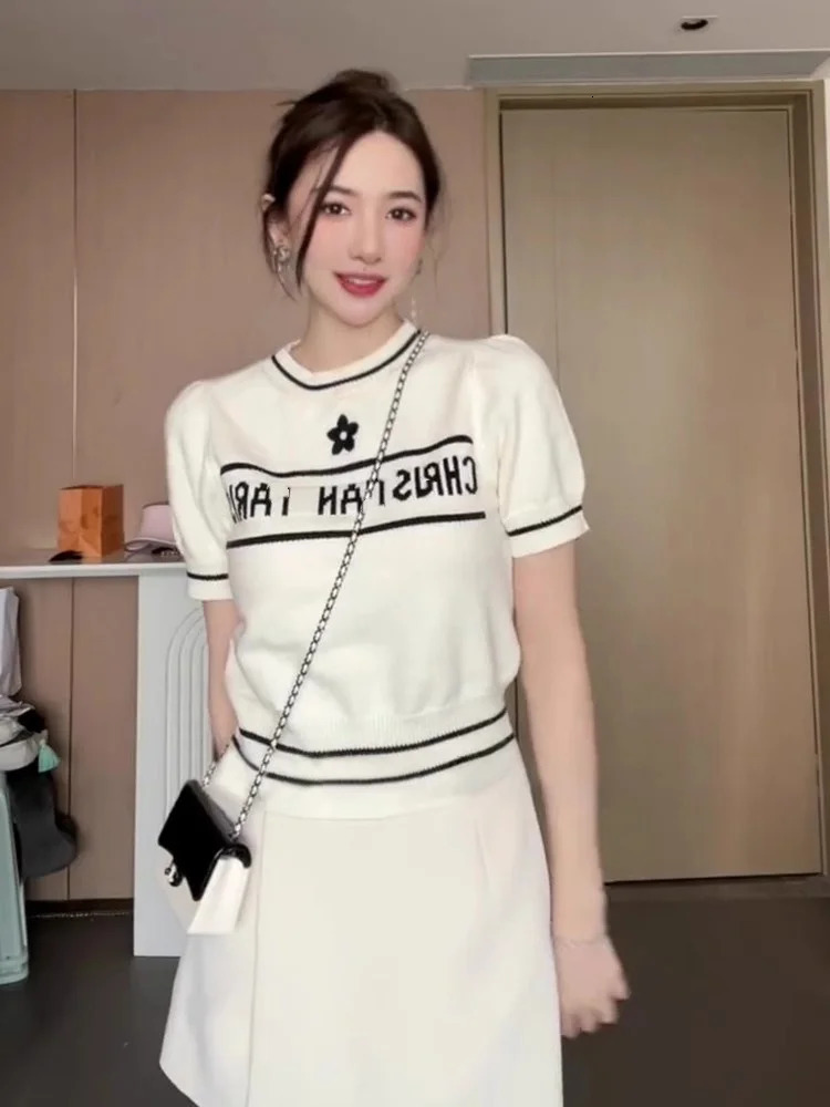 Sweet Sle Ice Silk ort Sve Knitted Sweater Womens Slim Fit ort Length Summer Arrival Thin Sweater Top 250723