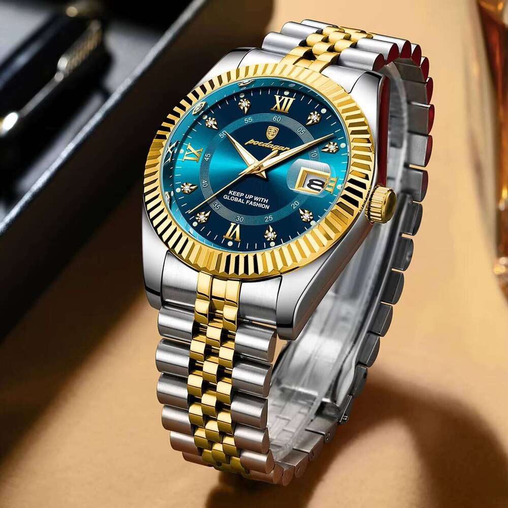 DHwatches POEDAGAR 910 Stainless Steel Strap Men's Watches Luminous Waterproof Quartz Watch for Men