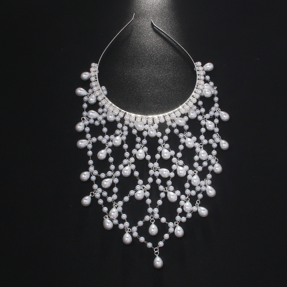 Pearl Tassel Pendant Headband Unique Teardrop Hair Accessory Hip Hop Hair Band