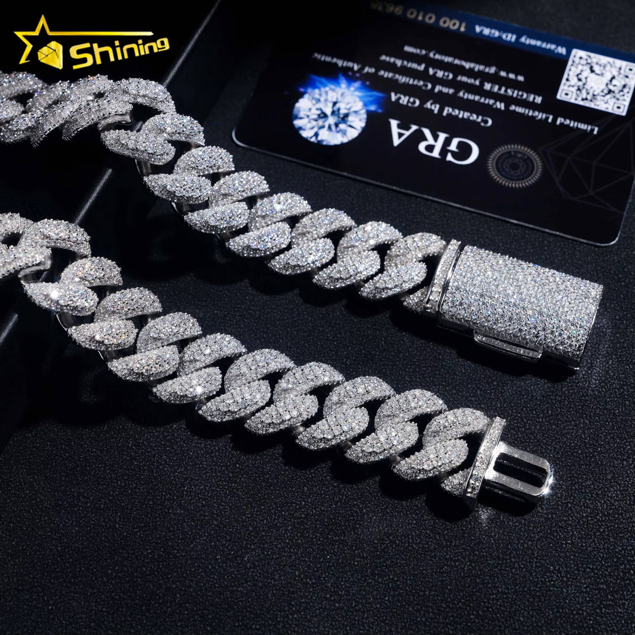 High End Heavy Solid 18MM 4 Rows Diamond Hip Hop 925 Sterling Silver Miami Moissanite Cuban Link Chain