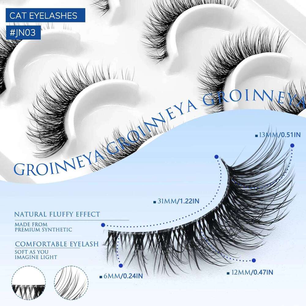 GROINNEYA Cat Eye Fluffy False With Winged Ends For Extended Natural Look Soft Clear Stem Lashes Makeup X250723