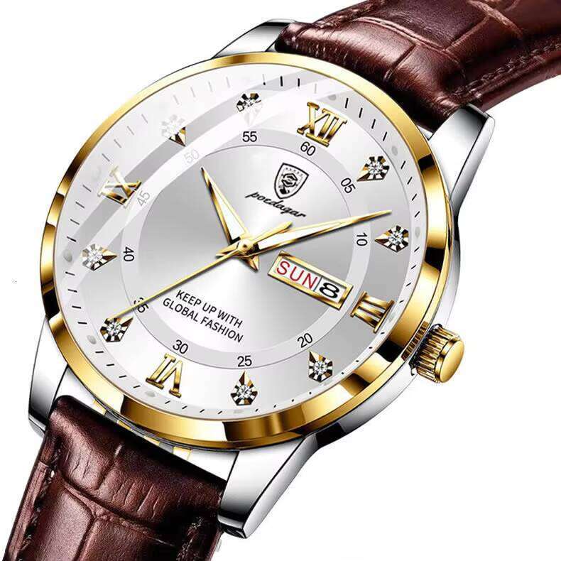 DHwatches POEDAGAR Casual Chronograph Quartz Leather Band Business Men Watches Luminous Pointers Wristwatch