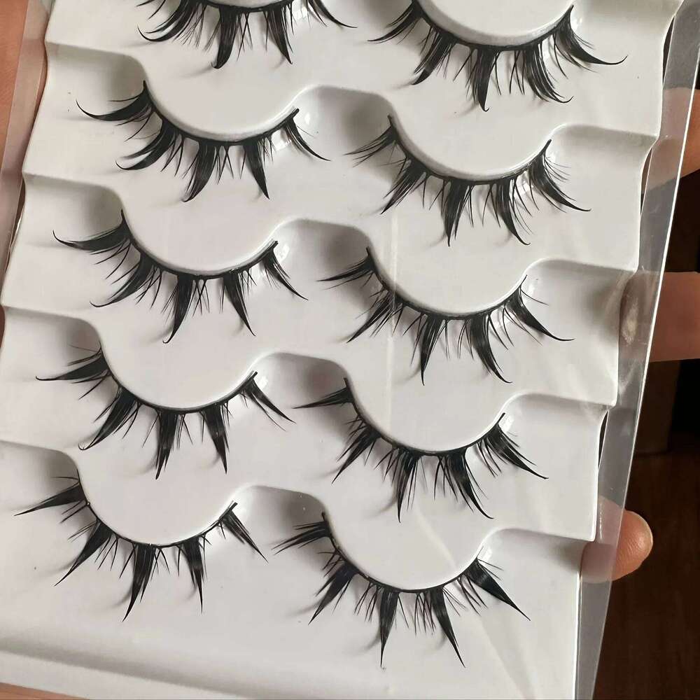 Anime-Inspired False Eyelashes, 5 Pairs Cartoon Eye Faux Lashes, Dramatic Look Demon Style, Volumizing & Lengthening X250723