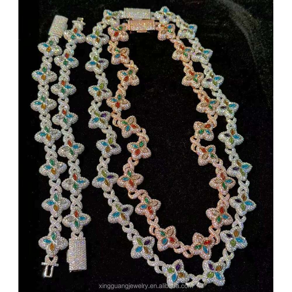 Fashion Fancy Colors Marquise Cut Moissanite Clover Charms Infinity Links Sterling Sier Cuban Link Chain Jewelry