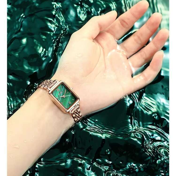 DHgargets POEDAGAR Women's Rectangle Watch - 50M Waterproof, Stainless Steel Band, Small Green Dial, Quartz Wristwatch for Students