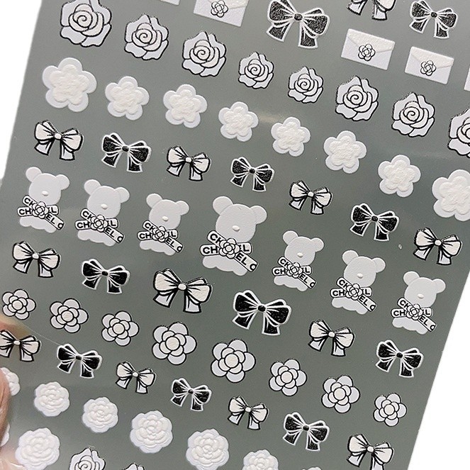 1Sheet Matte Nail Sticker Bow Nail Stickers 5D enchase Luxury Decal Charm Manicure Elegant Embroidery Style Floral Nail Art Jewelry