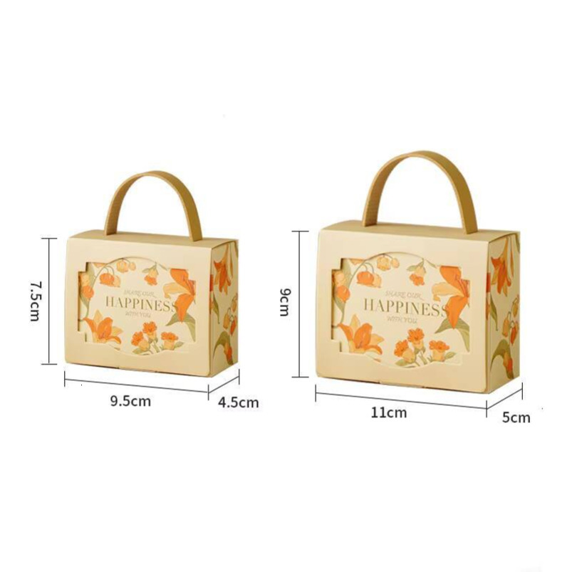 Multicolor Lily Flower Paper Gift Boxes with Leather Handles Window Design Weddings Parties Candy Packaging Foil Specifications