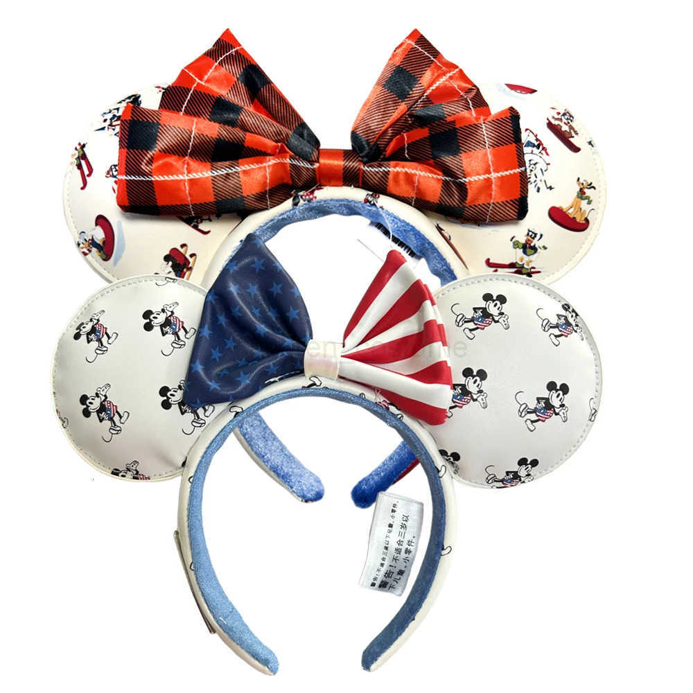 Disney New Disney USA Flag Mickey Minnie Mouse Ear Headband for Adults/Children Disneyland Pumpkin PU Leather Bow Ear Women Christmas Gifts W250723