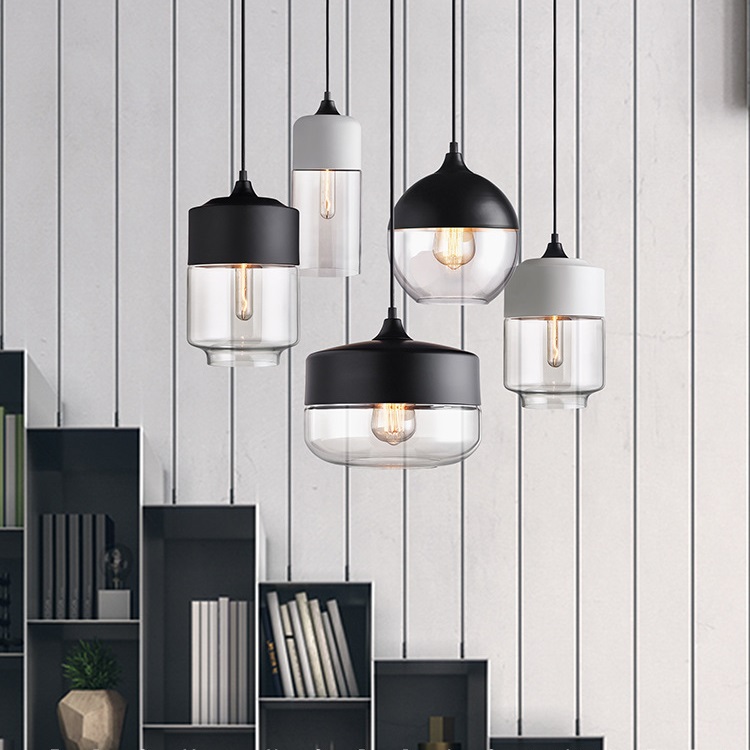 Nordic Glass Led Chandelier Clear/Amber Restaurant bedroom bedside American Retro Bar Creative Loft Black White Pendant Lamp