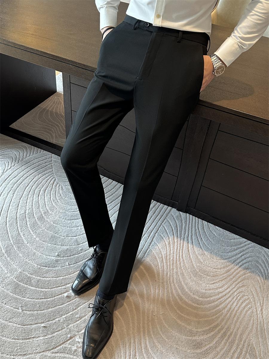 Wrinkle resistant dark gray drape Western pants for men slim fit small leg pants for business work spring and autumn new casual long pants for men