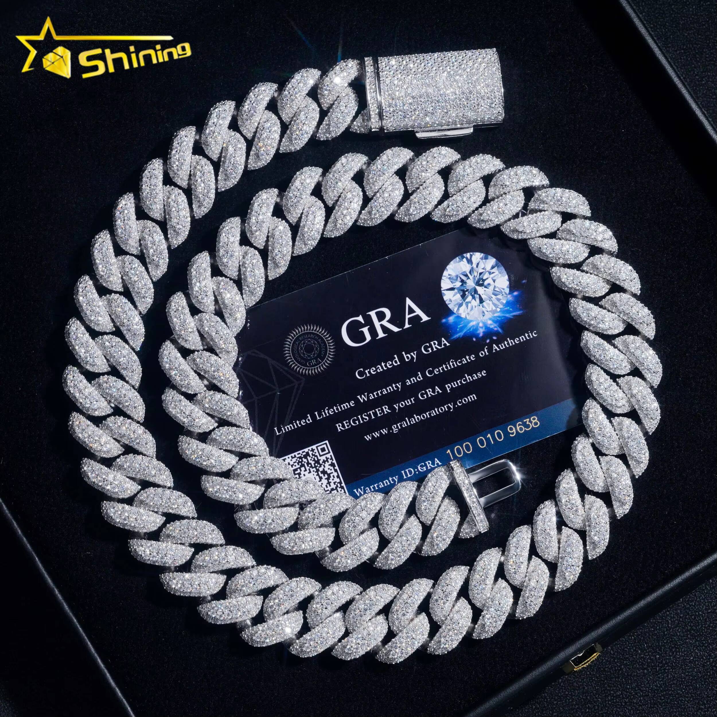 High End Heavy Solid 18MM 4 Rows Diamond Hip Hop 925 Sterling Silver Miami Moissanite Cuban Link Chain