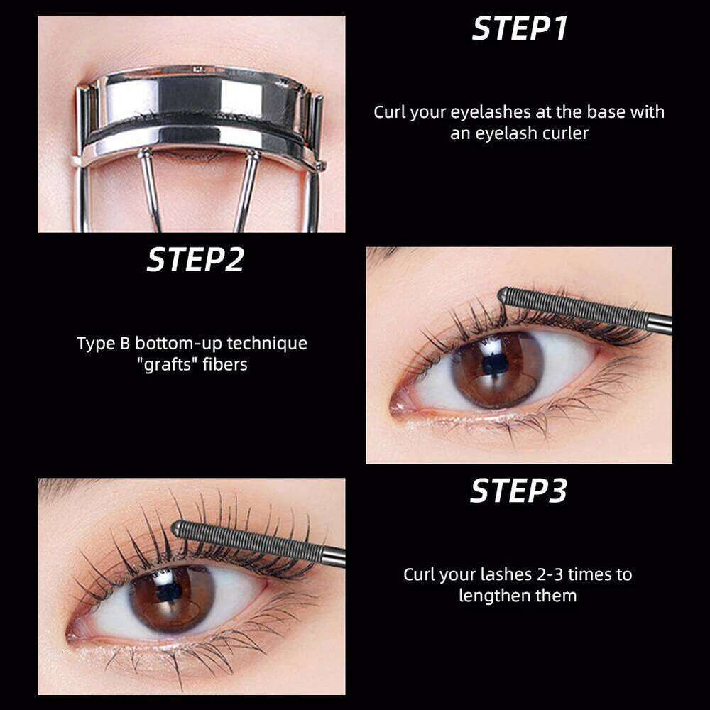 Metal Iron Lashes Waterproof Silk Fiber Mascara Black Long Curling Eyelash Extensions Non-clumping Eyes Makeup Cosmetics X250722