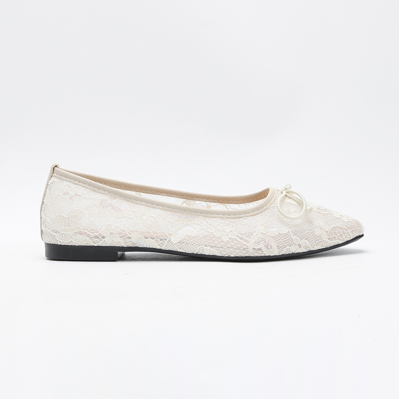 versatile casual flat shoes Spring and autumn new wedding style bow decoration solid color light mouth small square toe mesh breathable, comfortable