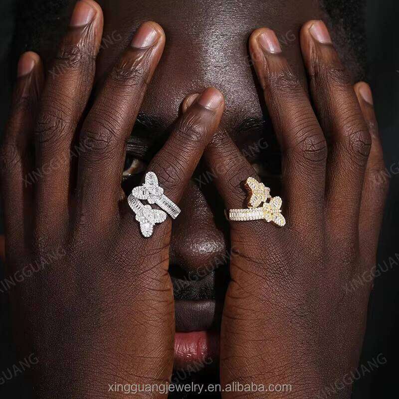 Ice Out Fashion Butterfly Moissanite S Sterling Sier VVS Bling Dia for Men Women Shining Hip Hop Cuban Ring