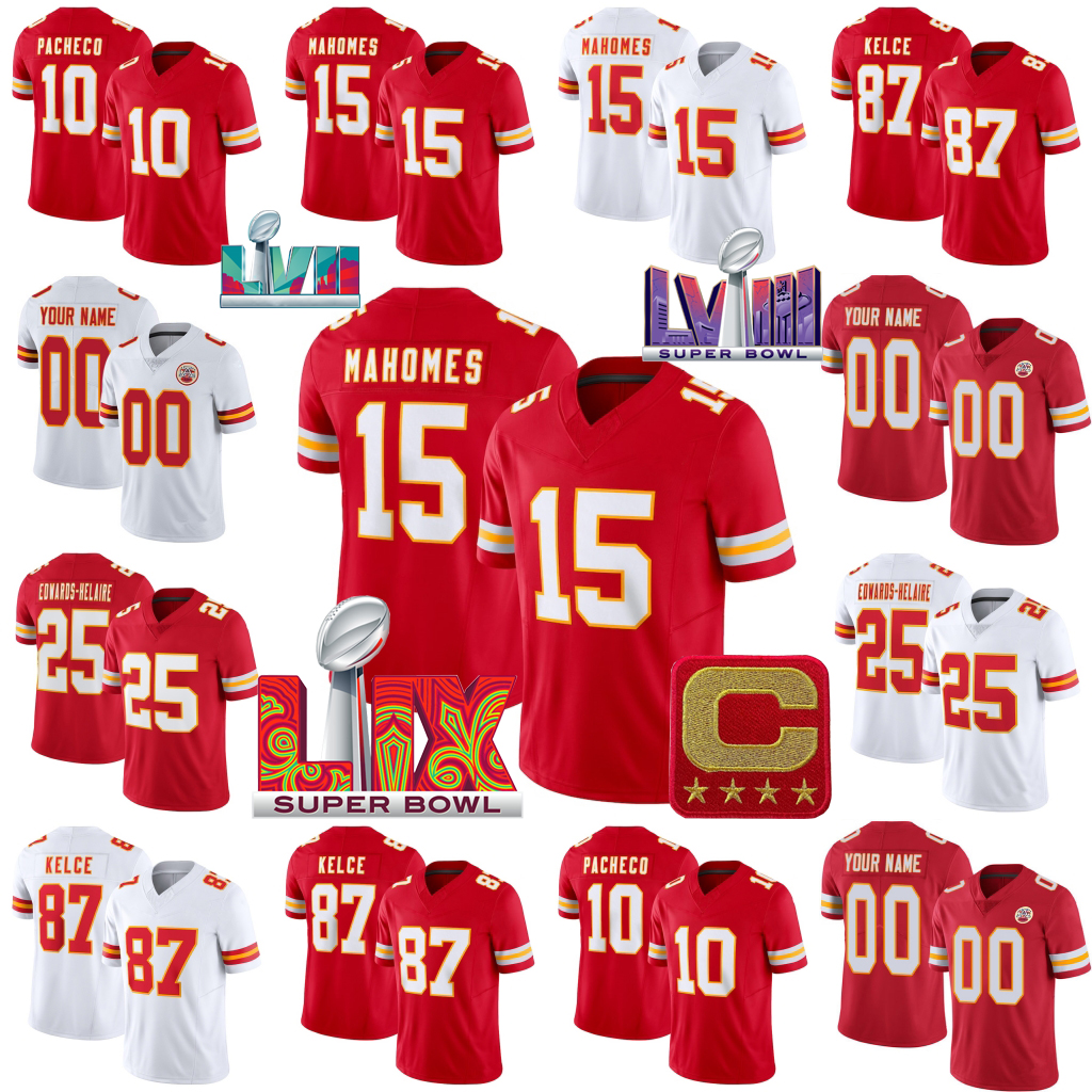 Patrick Mahomes Travis Kelce Isiah Pacheco Football Jersey Rashee Rice Xavier Worthy Mike Danna Harrison Butker Chris Jones Nick Bolton Trent McDuffie Karlaftis