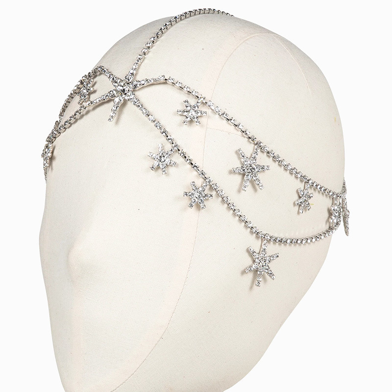 Hip Hop Headpiece VVS Moissanite Studded Star of David Hair Chain Simple Bridal Wedding Head Accessory for Women Headband