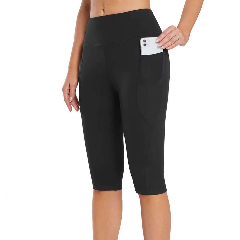 Women's Spring Summer Trendy Pocket Yoga Fitness Sports Leggings Plus Size Capri Pants B5