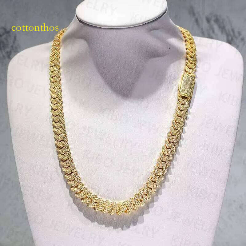 Hip Men Jewelry 12Mm Sterling Sier 10K 14K Iced Out VVS Moissanite Cuban Chain Necklace