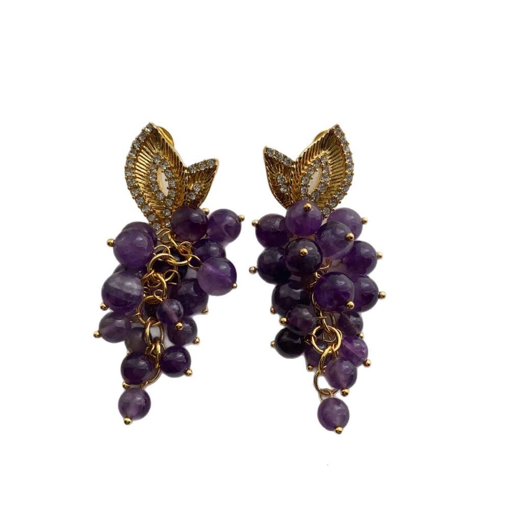 Vintage Jewelry Exaggerated Tassel Crystal Grape Palace Court High-end Light Glass Earrings for Women