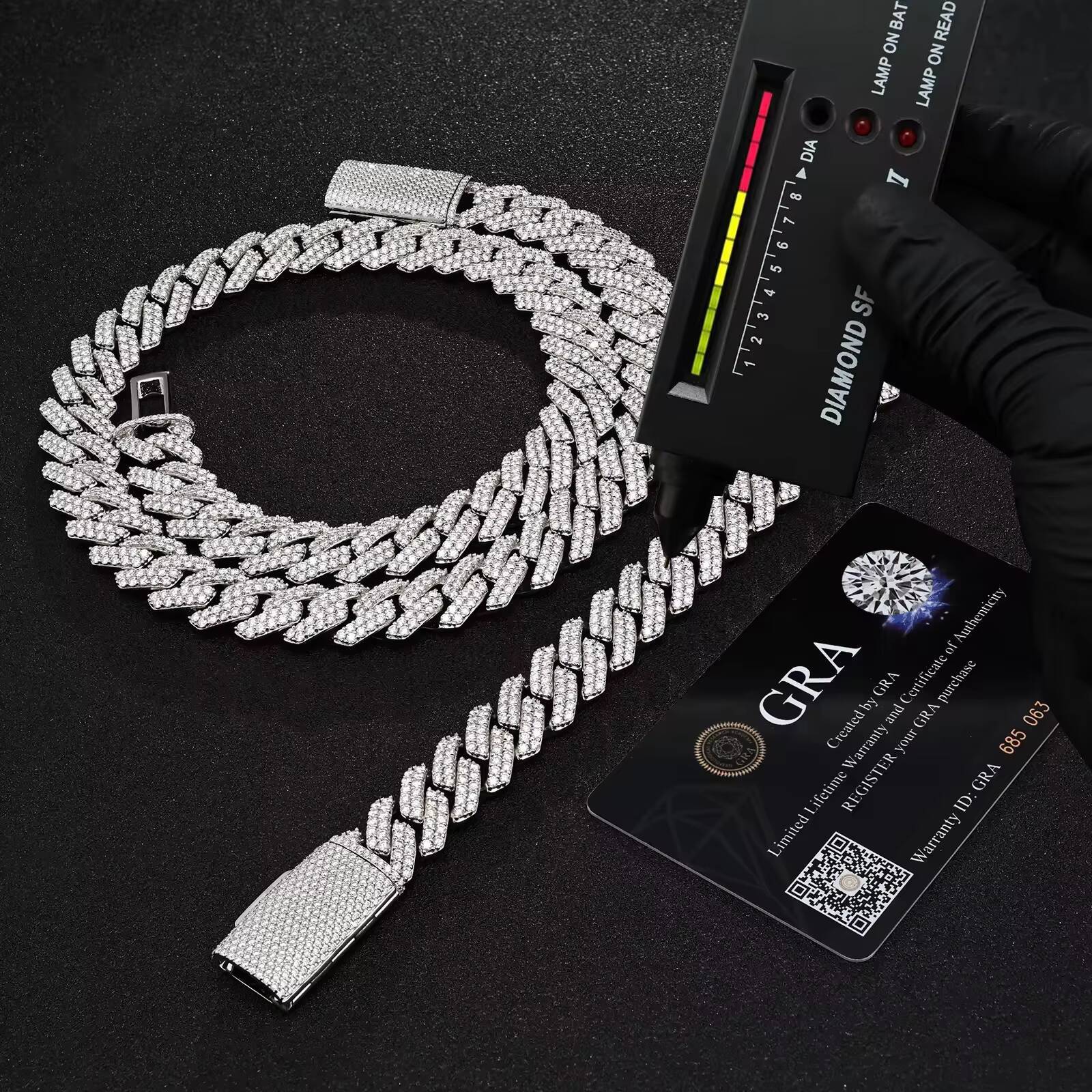 Iced Out Hip Hop 14mm Wide 2 Rows Cuban Link Chain Vvs Mossanite 925 Sterling Silver Cuban Link Chain