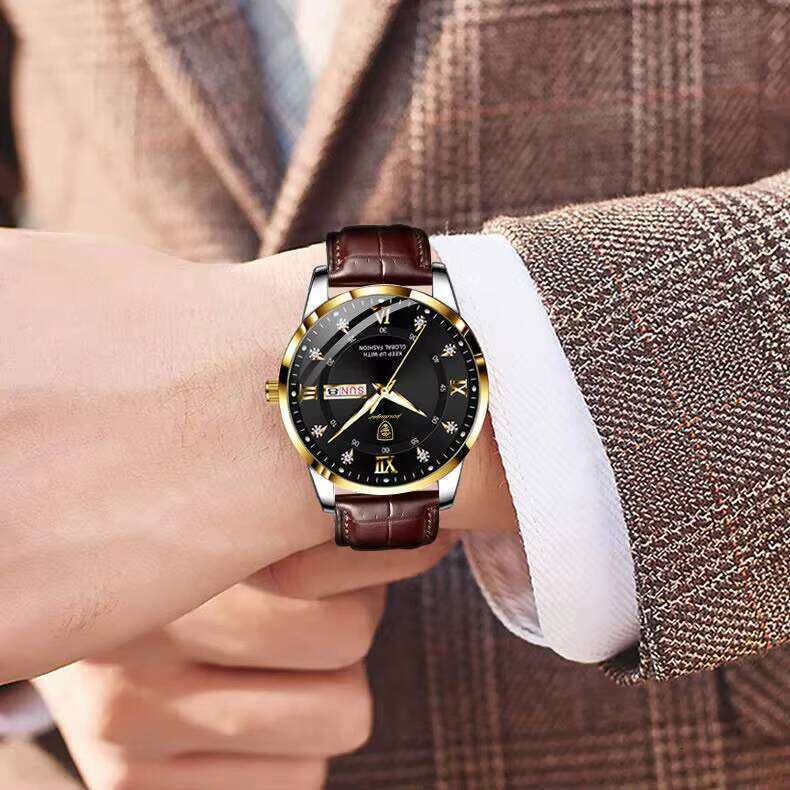 DHwatches POEDAGAR Casual Chronograph Quartz Leather Band Business Men Watches Luminous Pointers Wristwatch