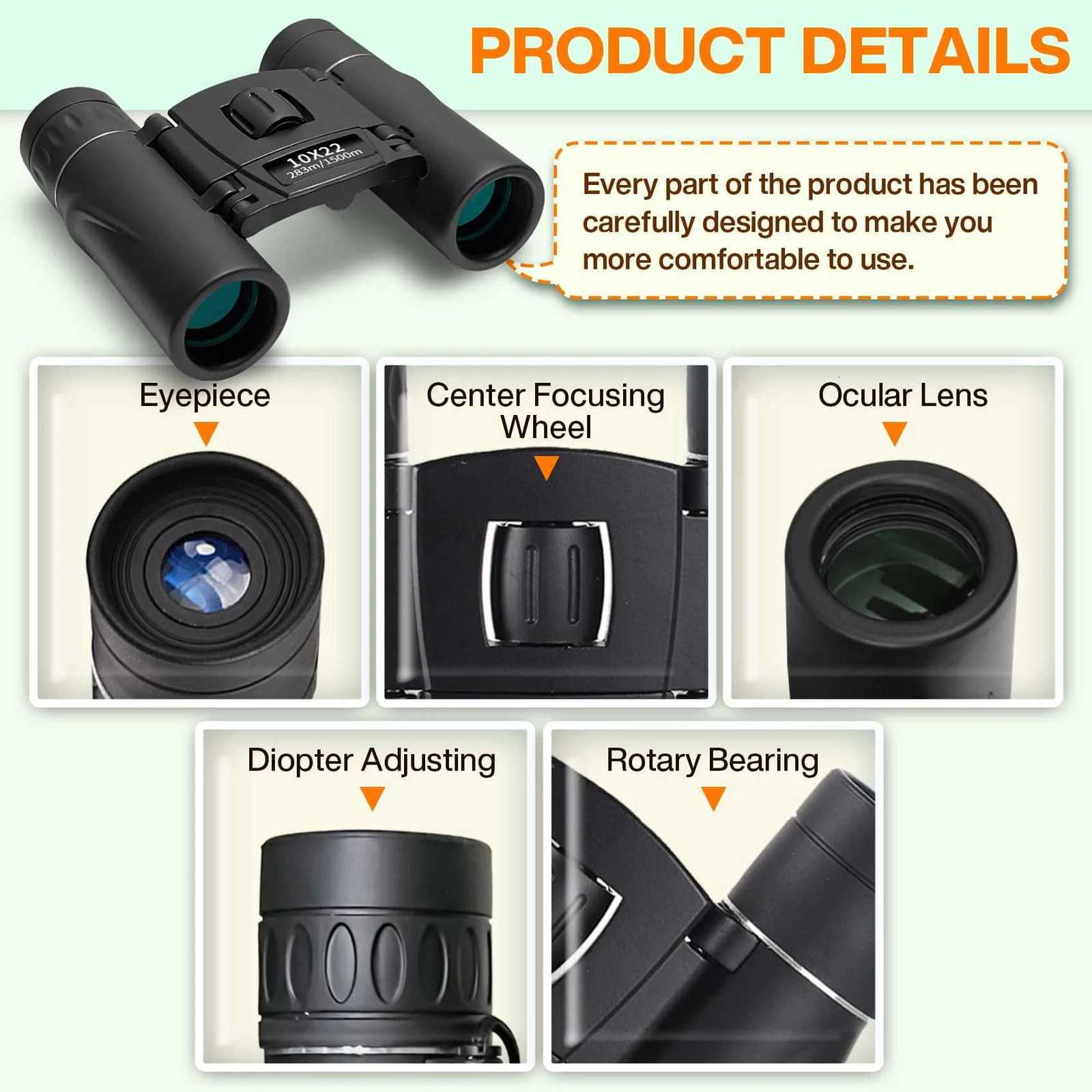 10x22 dragon tendon outdoor camping HD long-range binoculars small portable binoculars viewing fishing hiking equipment S250722