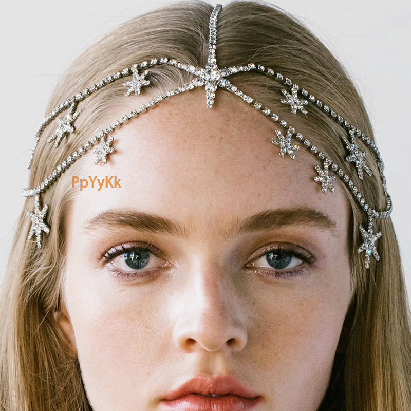 Hip Hop Headpiece VVS Moissanite Studded Star of David Hair Chain Simple Bridal Wedding Head Accessory for Women Headband