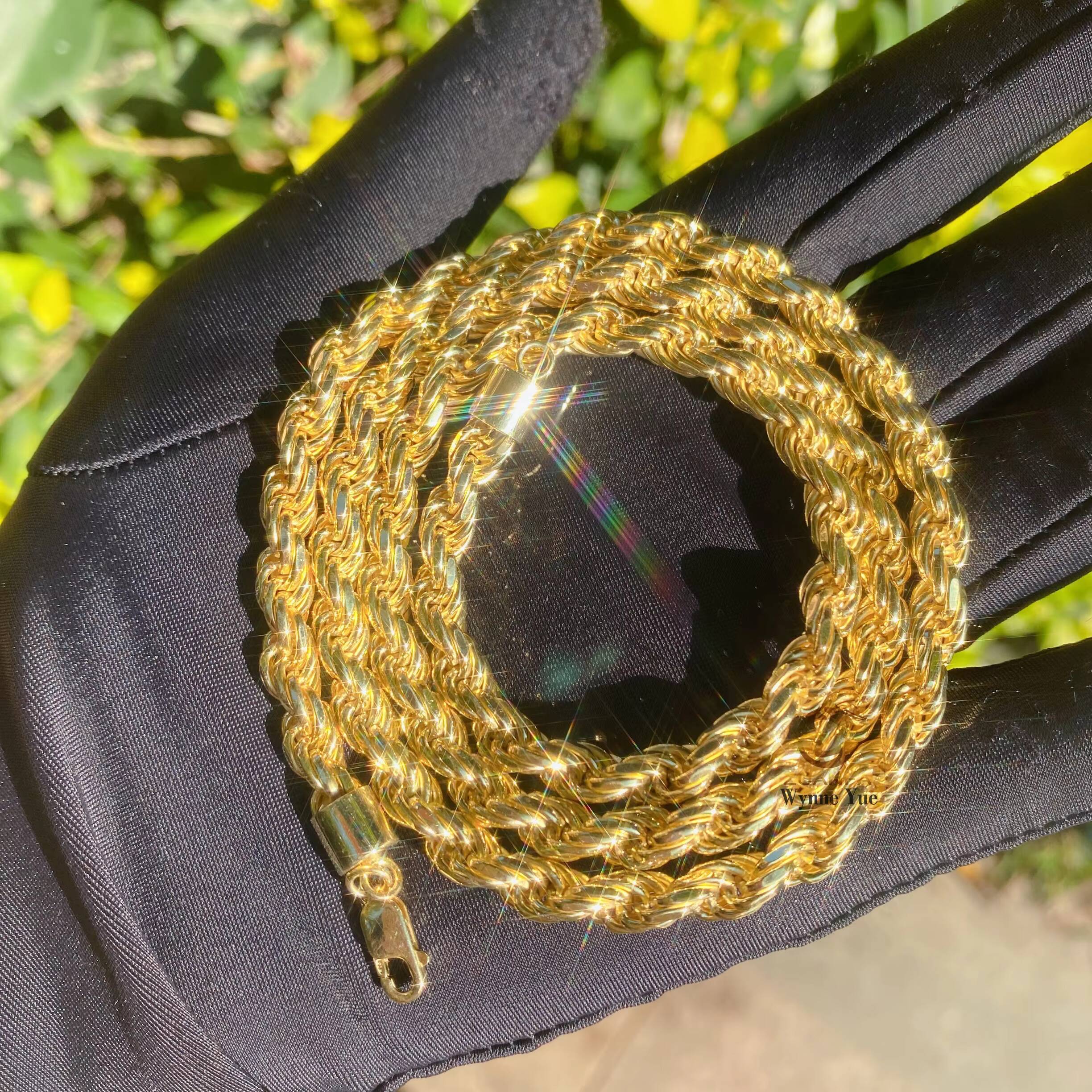 Custom 4mm/6mm 18K Real Gold Plated Solid 925 Sterling Silver Rope Chain Necklace