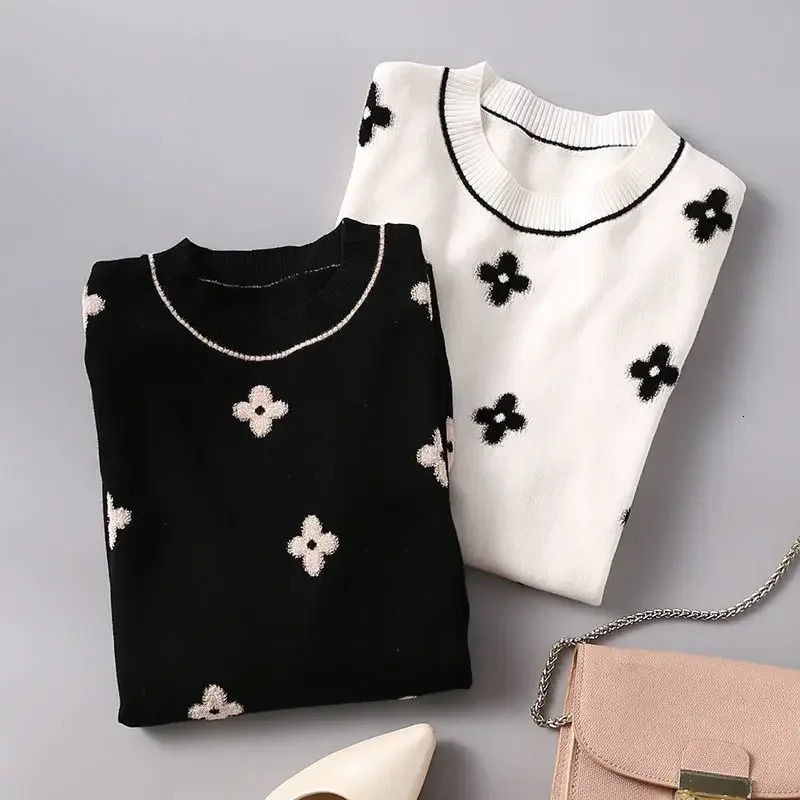 Casual Thin Knitted TShirt Summer Short Sleeve Tops Elegant Womens Clothing Embroidery Flower Fashion Tee Shirt Femme 250718