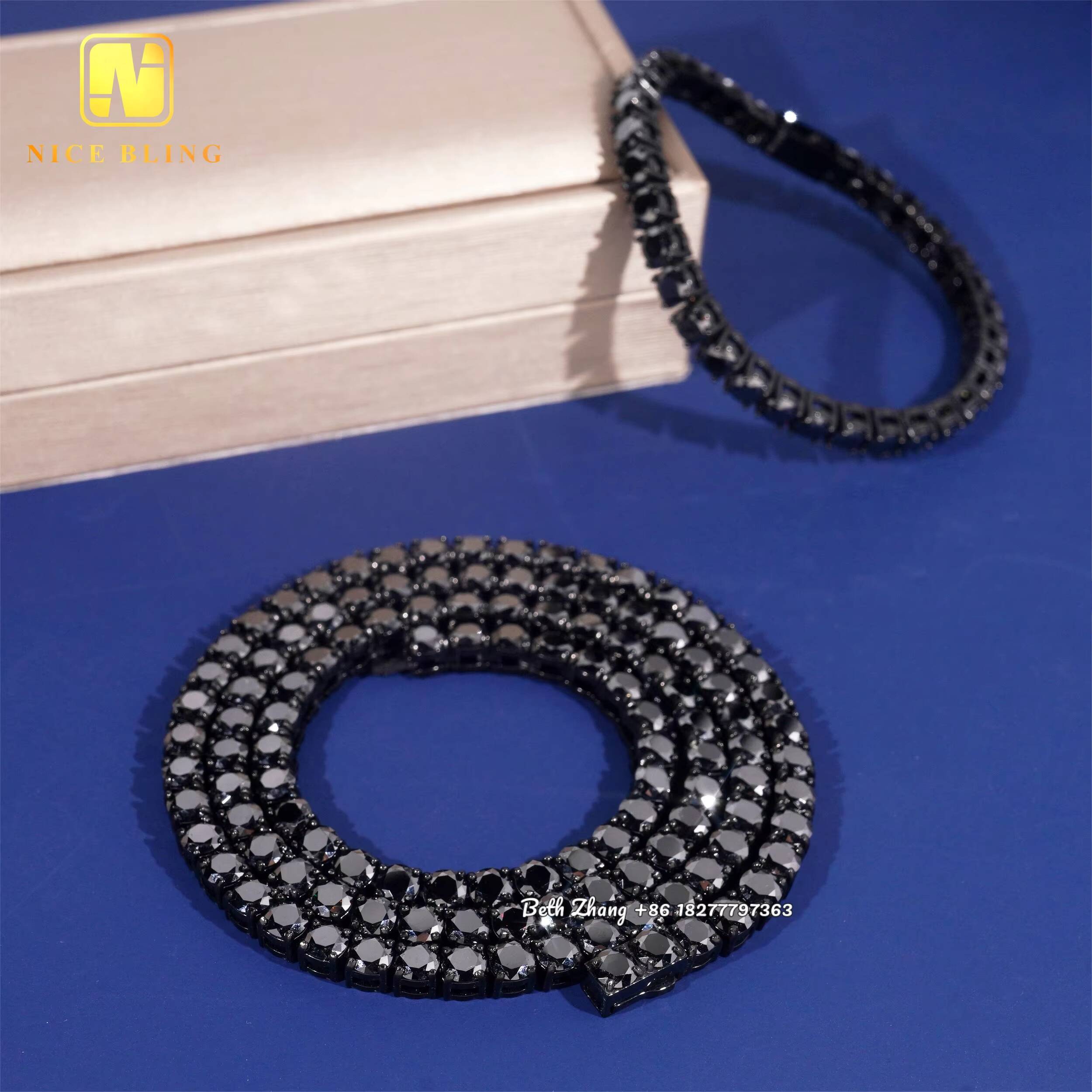 Fashion Jewelry Moissanite Tennis Chains Hip Hop Necklace 4MM 5MM Black Moissanite Waterproof Stainless Steel Necklace Bracelet