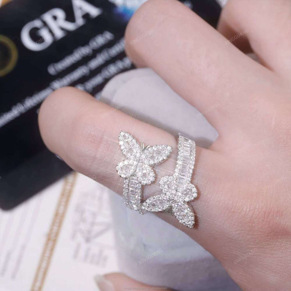 Ice Out Fashion Butterfly Moissanite S Sterling Sier VVS Bling Dia for Men Women Shining Hip Hop Cuban Ring