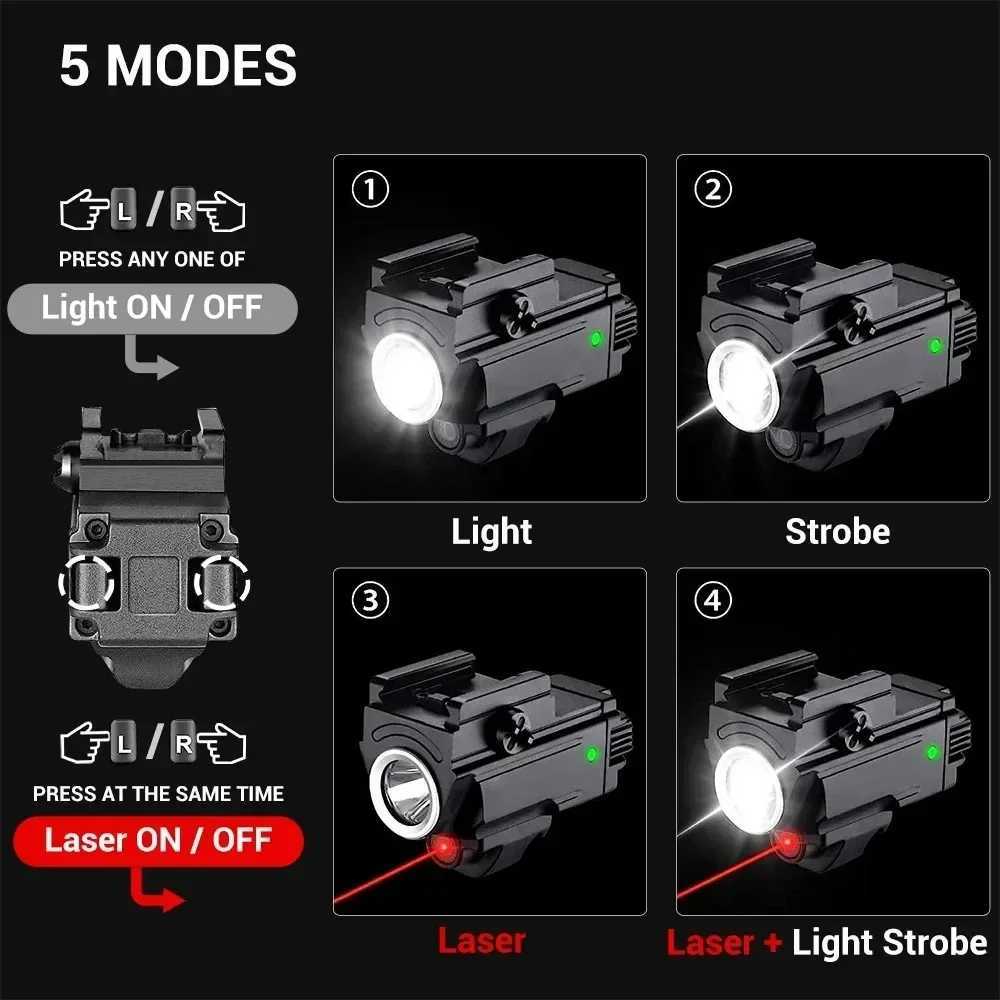 800 Lumens Powfull Tactical Weapon Gun Light 2 In 1 Combo Rechargeable Pistol LED Flashlight for Glock Taurus Fits 20mm Rail W250722