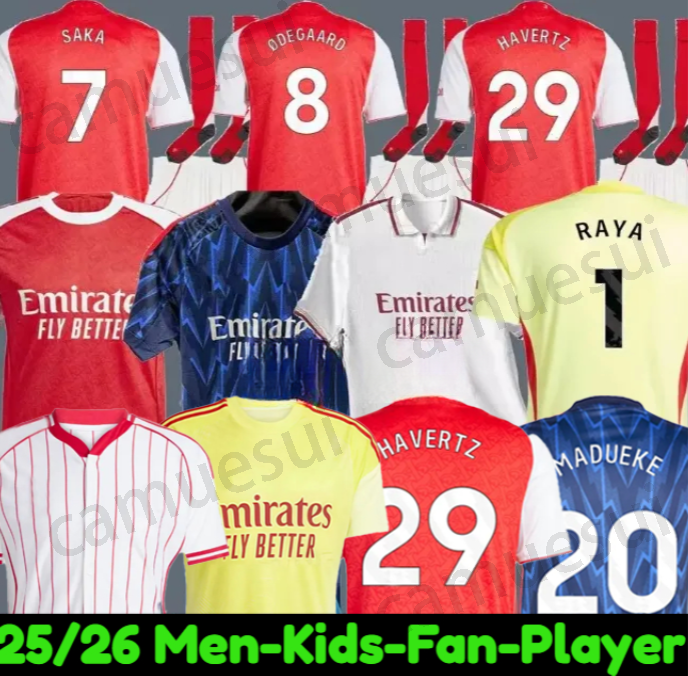 25 26 arsenalfootball soccer jerseys RICE SAKA MARTINELLI 2025 2026 Jersey ODEGAARD SALIBA HAVERTZ kids kits Gabriel TROSSARD Shirt Kit uniform Lewis Skelly