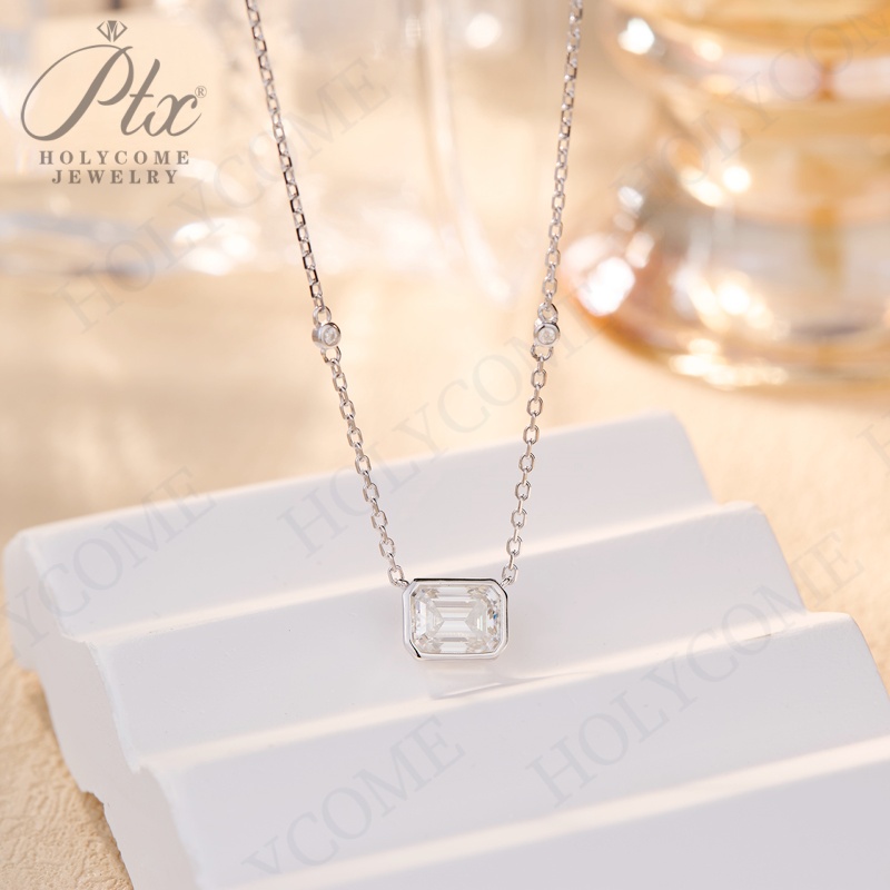 Minimalist Emerald Cut Moissanite Lab Ruby Sapphire Emerald Gemstone Unisex Pendant Necklace Daily Outfit 925 Sterling Silver Valentine's Day Jew