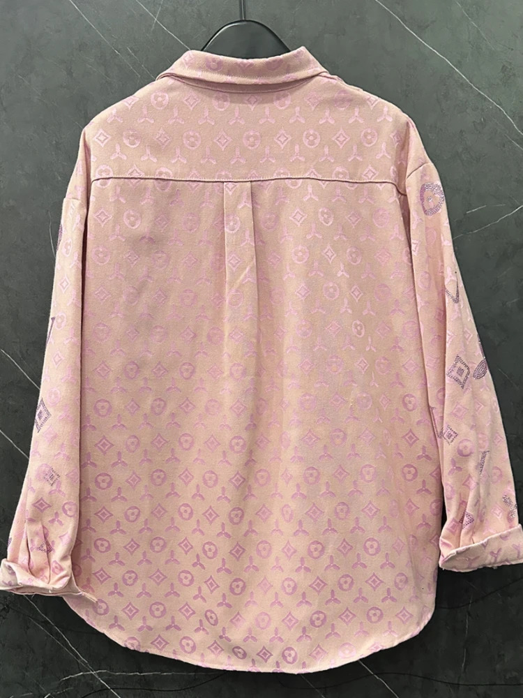 2025 Spring Allmatch Loose Cardigans Coat Full Diamonds Drilling Denim Blouses Streetwear Long Sleeve Casual Top Shirts 250723