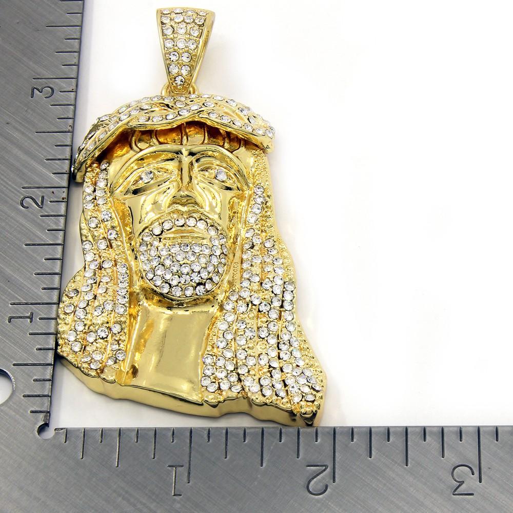 Gold Plated Jesus Piece Pendant Cubic-Zirconia Two 30" Cuban Chain - view 6