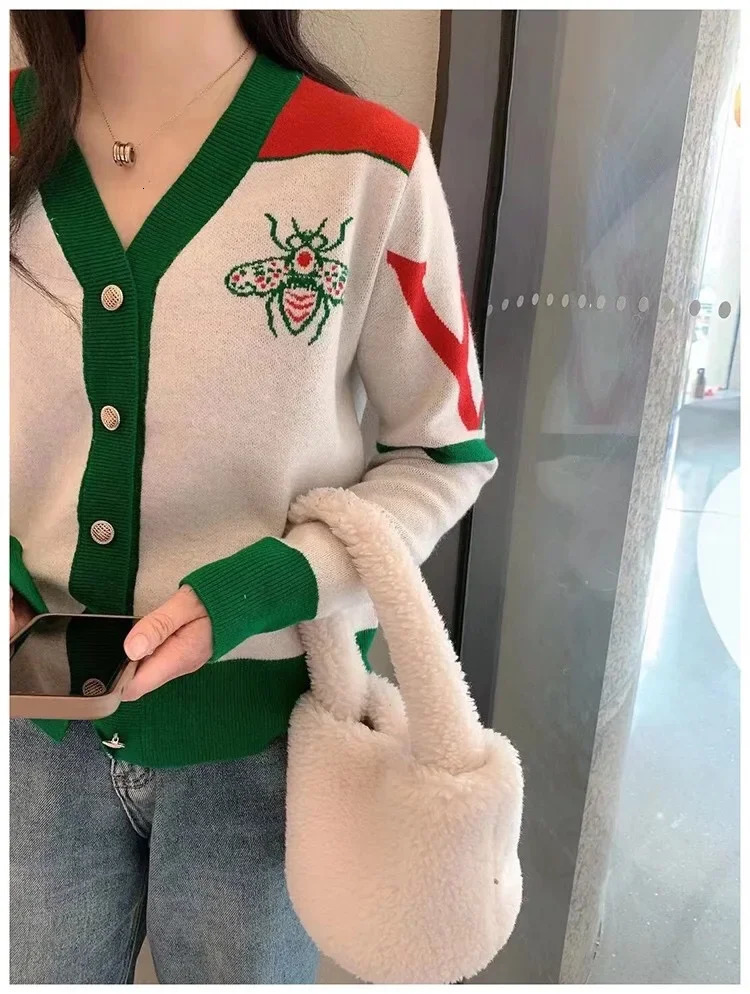Brand Design Long Sleeves Vneck Cardigan Sweater For Women Knitwears Outfits Tops Coat Y2k Vintage Outerwears Clothing 250723