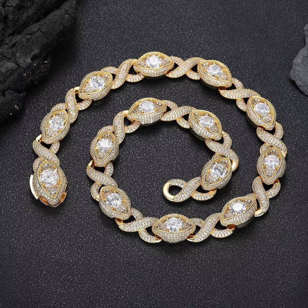 NUOYA 15mm Hip Hop Jewelry Iced Out Cuban Chain Big Diamond Eye Shape Silver Cuban Infinite Links Choker Necklace for Women