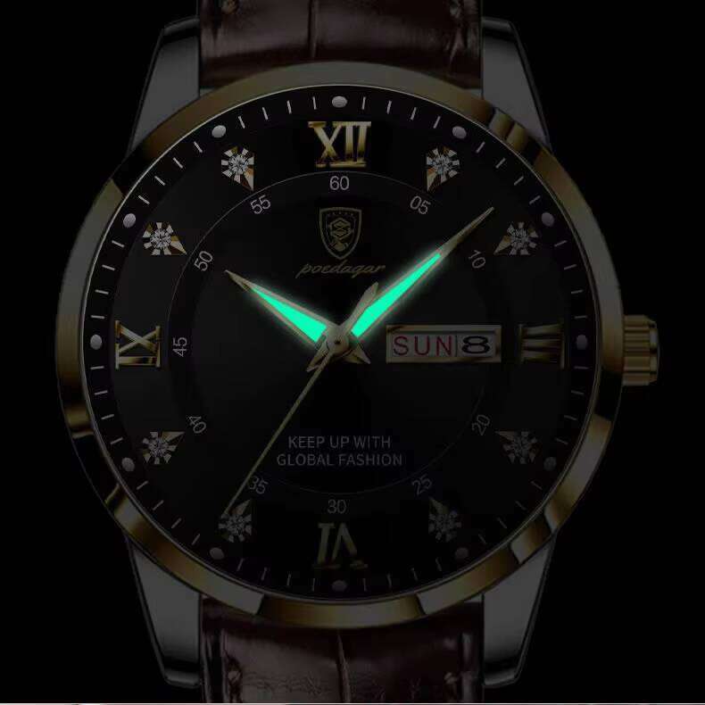 DHwatches POEDAGAR Casual Chronograph Quartz Leather Band Business Men Watches Luminous Pointers Wristwatch