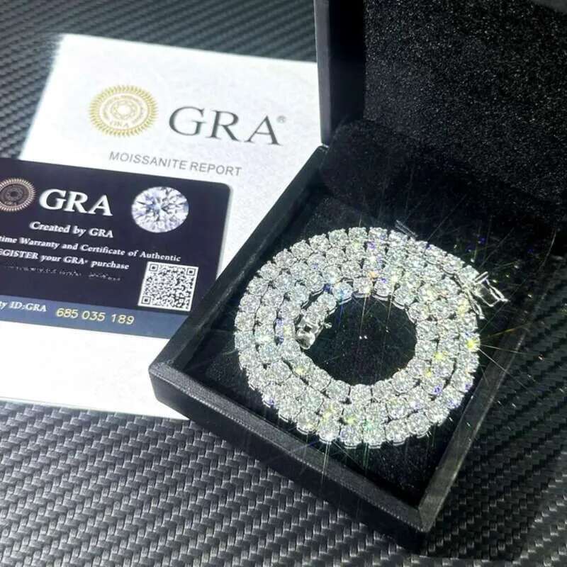 Highest quality hip hip Sier Gra VVS Moissanite Dia Tennis chain 3mm 4mm 5mm Necklace Bracelet Men women Hip Hip jewelry