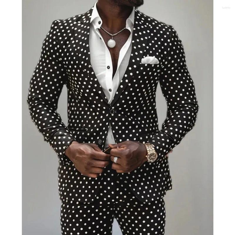 Abiti Da Uomo Casualmente Abito A 2 Pezzi Elegante Polka Dot Lavora A Petto Sin…