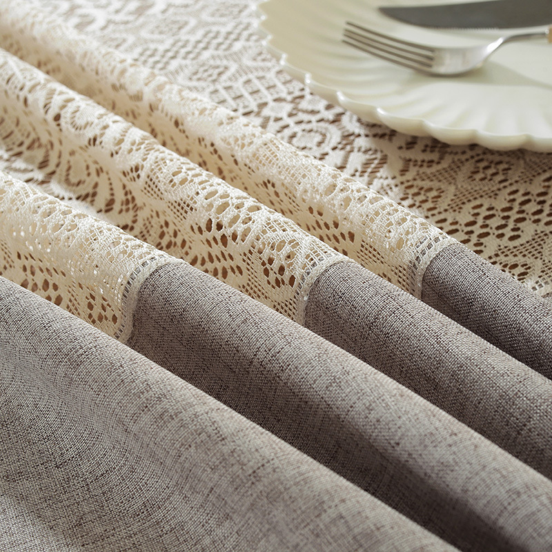 YL-36779 new tablecloth polyester linen simple temperament hollow splicing rectangular high-grade retro coffee table dining table cover cloth spot