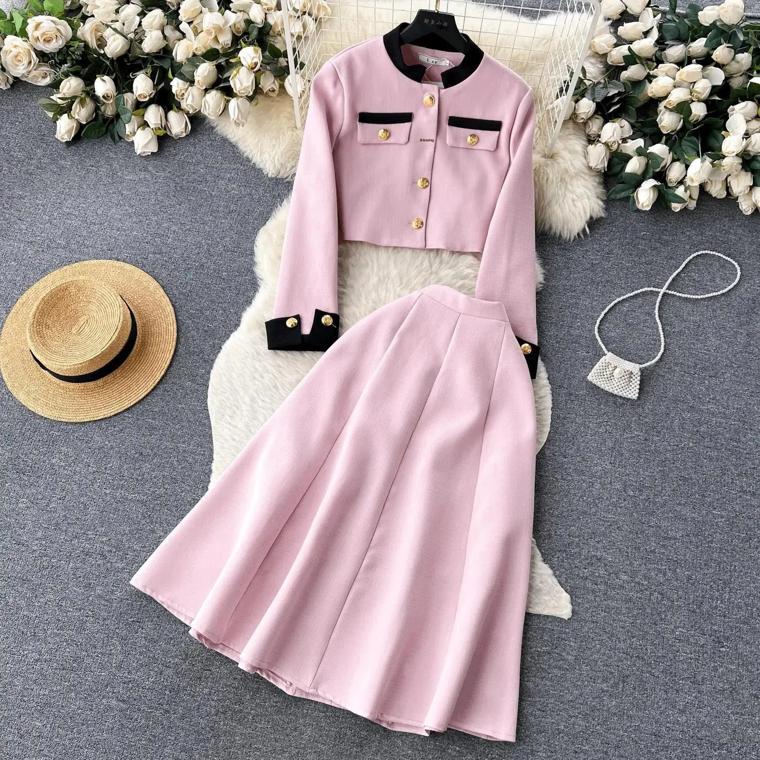 High-End Feeltweed Style Short Jacket Skirt Set Womens Spring Autumn French Socialite Elegant Fashionable Long Sleeve 2-Piece S 250723