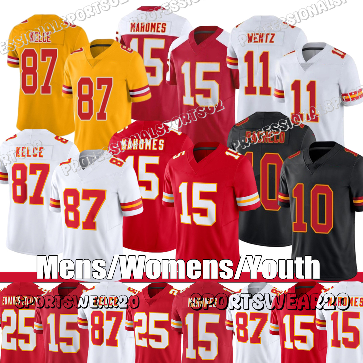 KansascitysChiefsS jersey #15 Patrick Mahomes #87 Travis Kelce Isiah Pacheco Nick Bolton Chris Jones Harrison Butker Rashee Rice KC ChiefsS Jersey Football jerseys