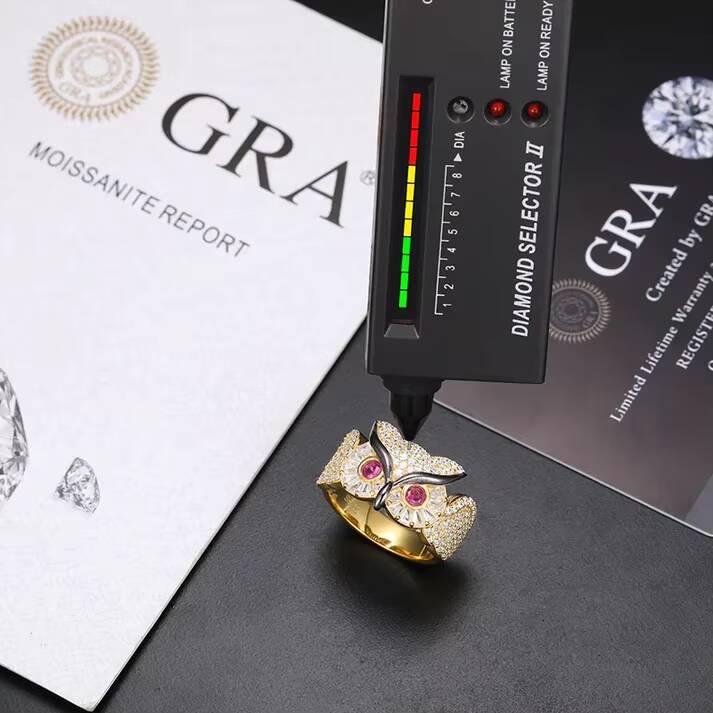 Iced Out Moissanite Jewelry Ring High Quality Hand Setting 925 Sterling Silver VVS Diamond Owl Ring for Men Moissanite