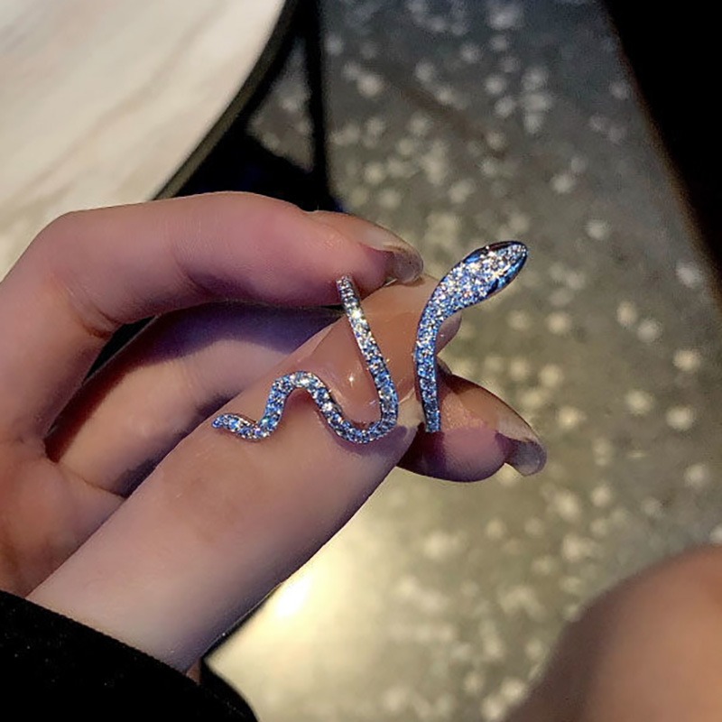 Jewellery Ring Silver Plated Snake Design with Cubic Zirconia Accents for Edgy Party Wear and Special Occasion Gift High Quality Texture