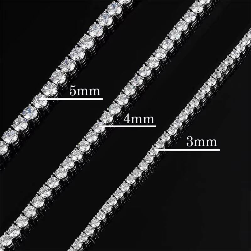 Luxury VVS D Moissanite Tennis Chain Hip Hop 925 Silver 3mm 4mm 5mm Tennis Bracelet Necklace Fashion Gold and White Jewelry