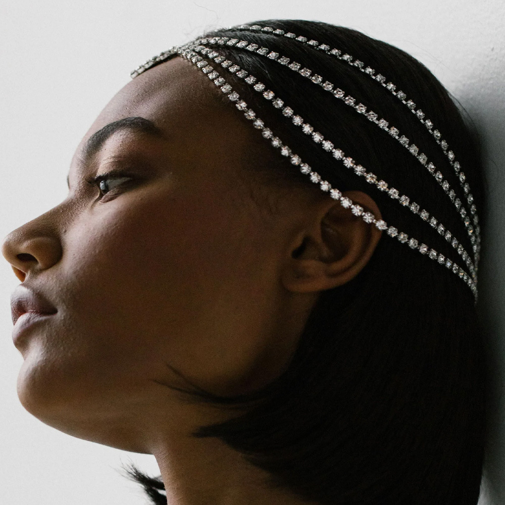 Hip Hop Bohemian Headpiece Third Eye Chain Hair Accessory Multi layer Ins VVS Moissanite Studded Bridal Forehead Chain Hair Chain
