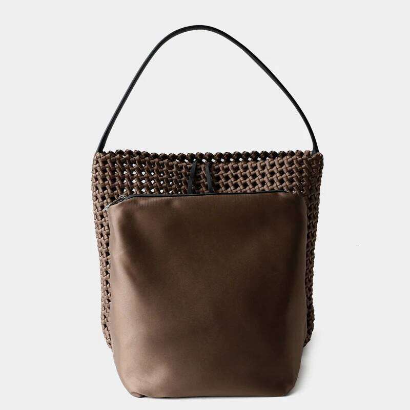 Women Large Capacity Designer Hollow Handbag 2025 New Woven Strap Underarm Shoulder Tote Bag